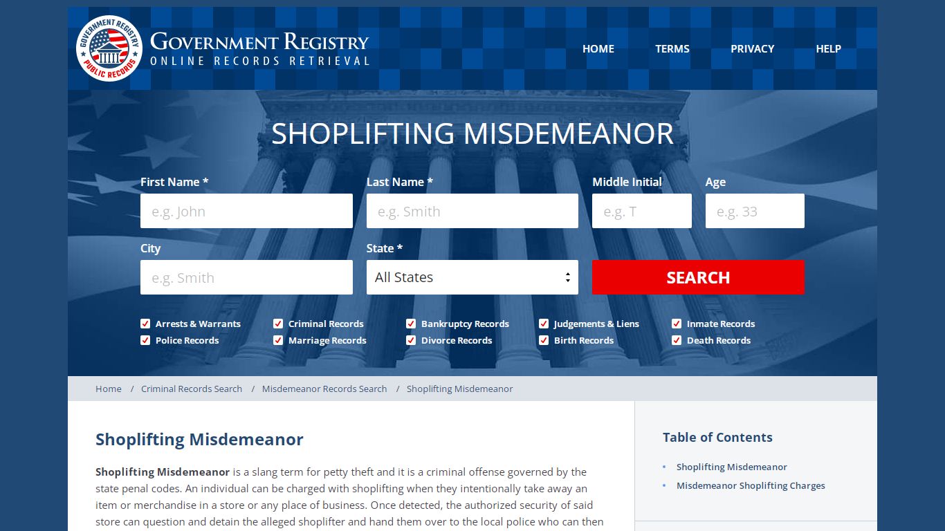 Shoplifting Misdemeanor | GovernmentRegistry.org